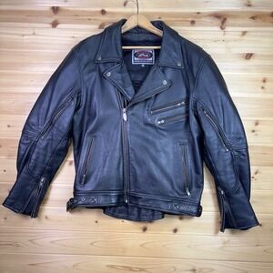 River Road Motorcycle Jacket Mens 42 Black Buffalo Leather Caliber Lined Jacket